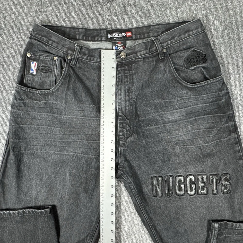 Vintage UNK‎ NBA Denver Nuggets Jeans Men's 38 Black Denim Baggy Hip Hop Pants